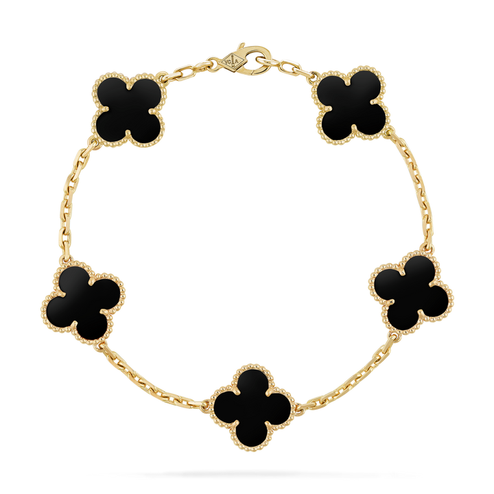 Van Cleef & Arpels Vintage Alhambra Black Onyx Bracelet, 5 Motifs