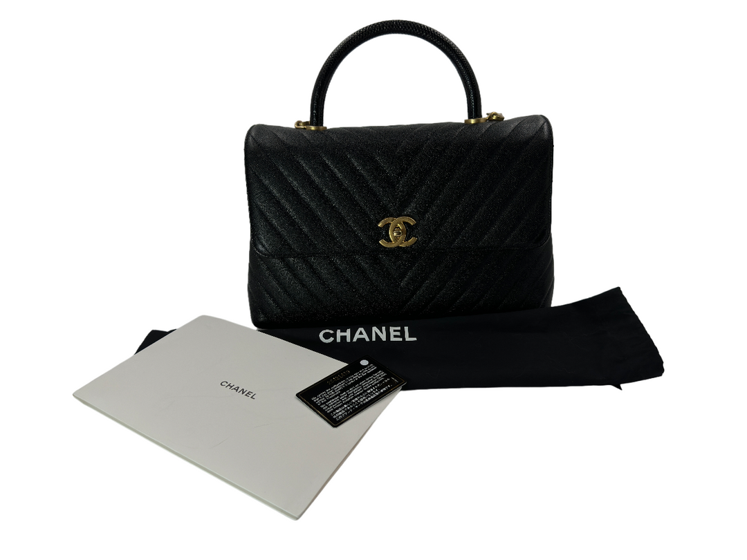 CHANEL CAVIAR CHEVRON QUILTED MEDIUM COCO HANDLE FLAP BAG