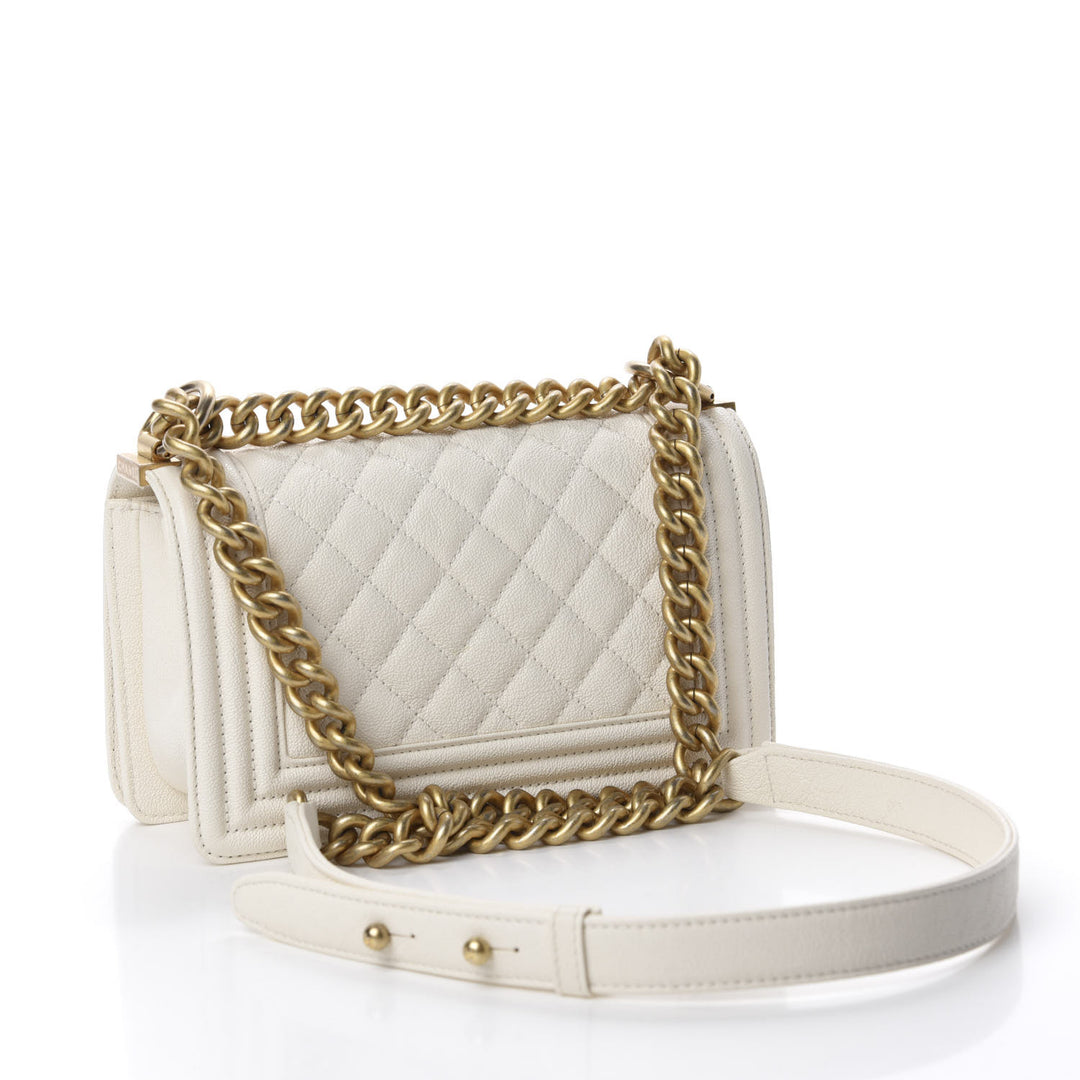 Chanel Caviar Quilted Small Boy Flap White Bag - Gemaee  UAE