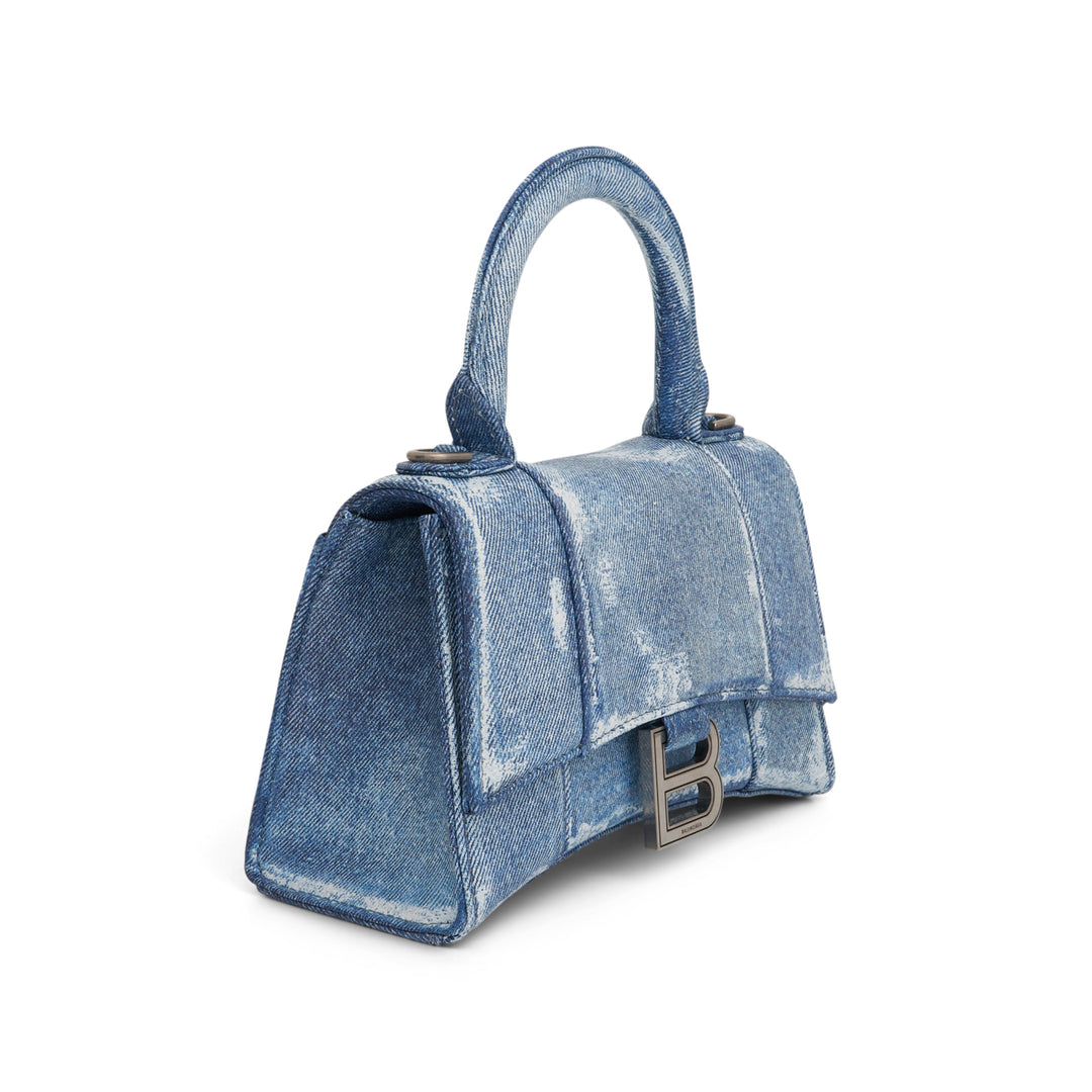 Balenciaga Hourglass Handbag in Denim Printed in Blue