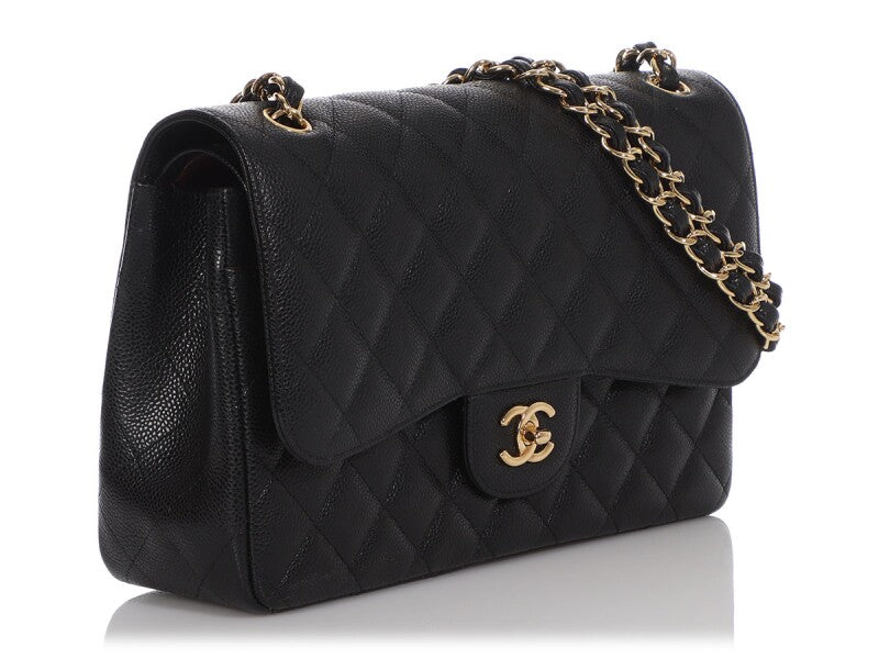 Chanel Jumbo Classic Double Flap Bag Black Caviar Gold Hardware - Gemaee  UAE