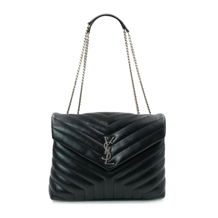 Saint Laurent Black Matelasse Leather Medium Loulou Shoulder Bag