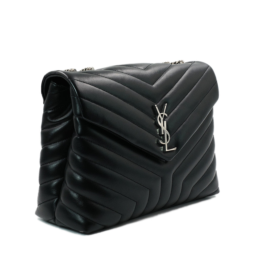 Saint Laurent Black Matelasse Leather Medium Loulou Shoulder Bag