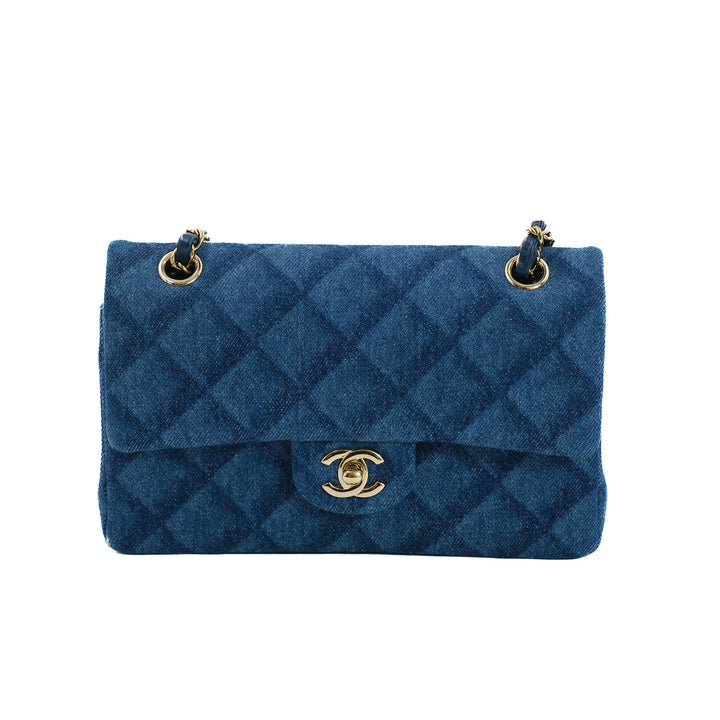 Chanel Printed Denim Quilted Small Rectangular Flap Dark Blue Bag