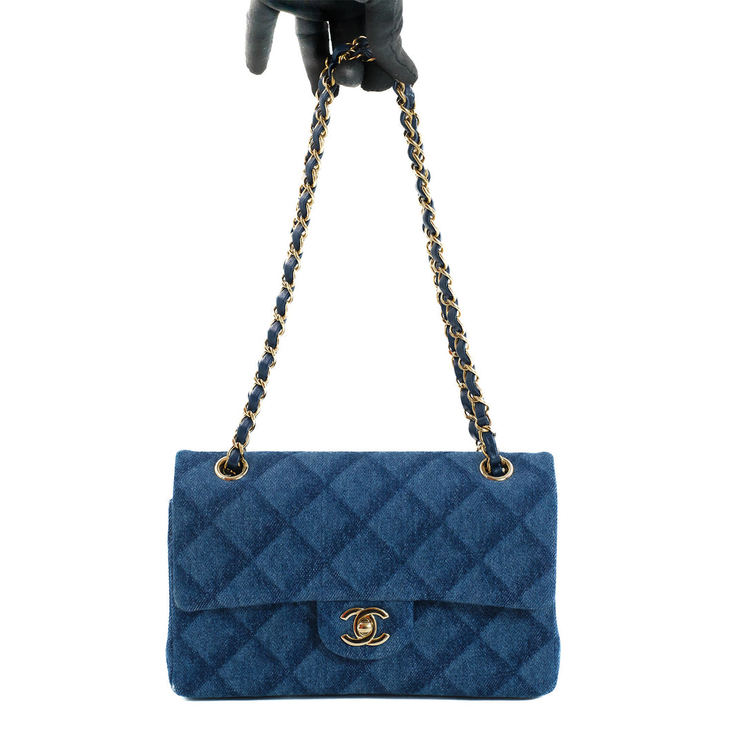 Chanel Printed Denim Quilted Small Rectangular Flap Dark Blue Bag