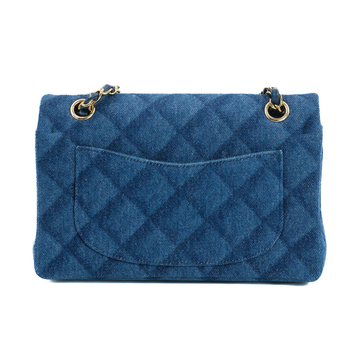 Chanel Printed Denim Quilted Small Rectangular Flap Dark Blue Bag