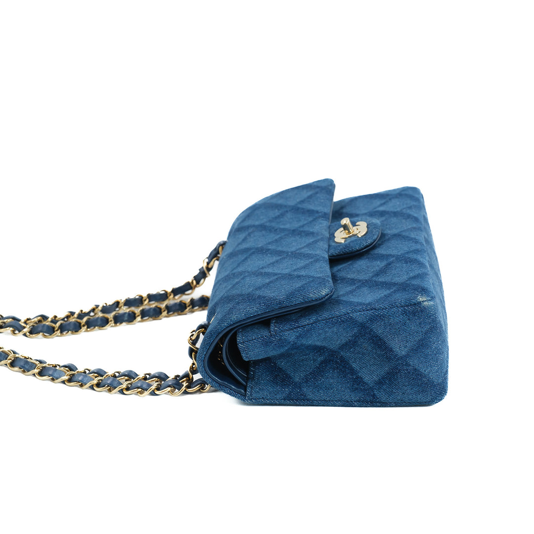 Chanel Printed Denim Quilted Small Rectangular Flap Dark Blue Bag