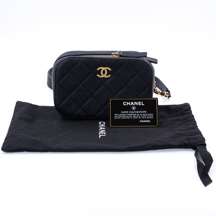 Chanel Black Quilted Caviar Leather chic Affinity Belt Bag