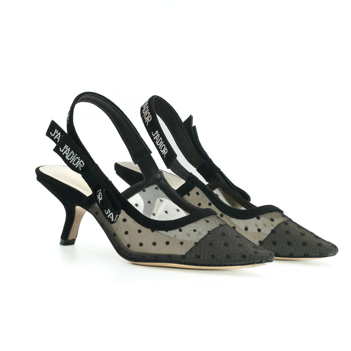 Dior Beige/Black Mesh and Suede J'Adior Slingback Pumps Sandals