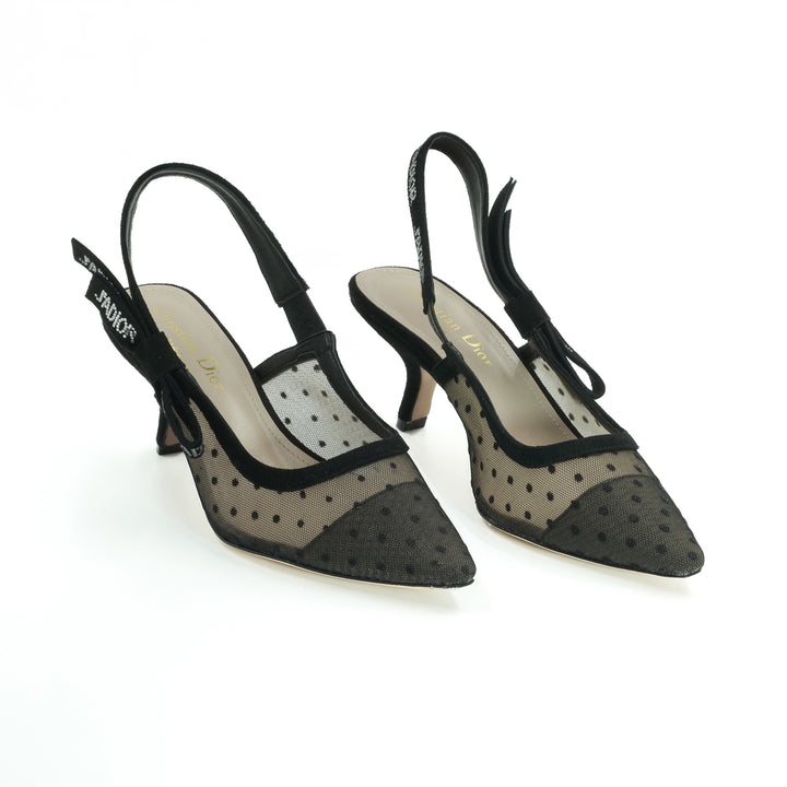 Dior Beige/Black Mesh and Suede J'Adior Slingback Pumps Sandals