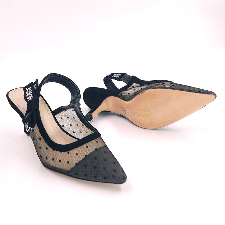 Dior Beige/Black Mesh and Suede J'Adior Slingback Pumps Sandals