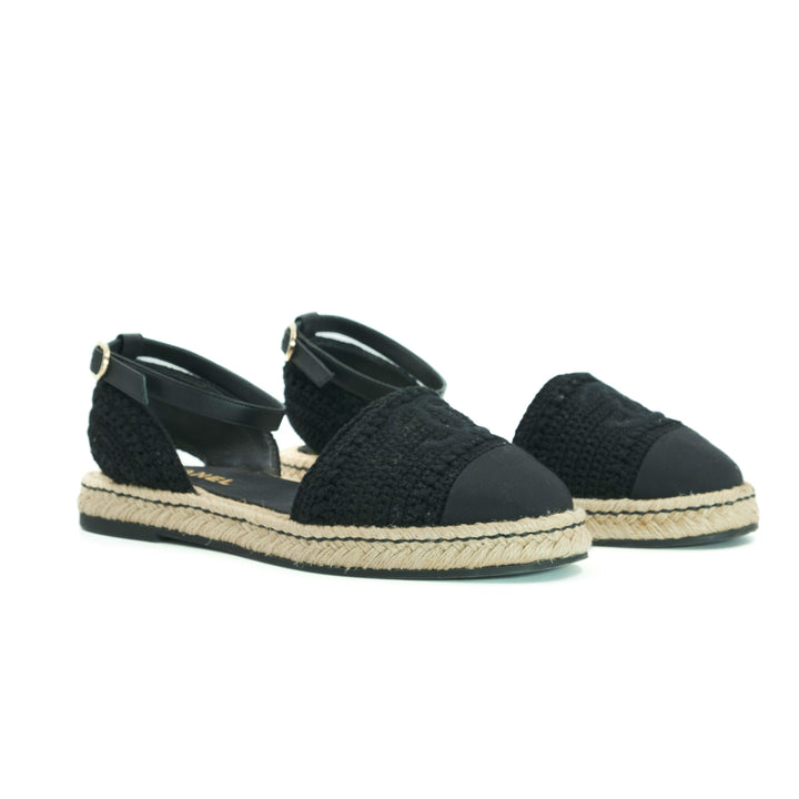 Chanel Woven Espadrilles sandals slides flats heels ankle Strap