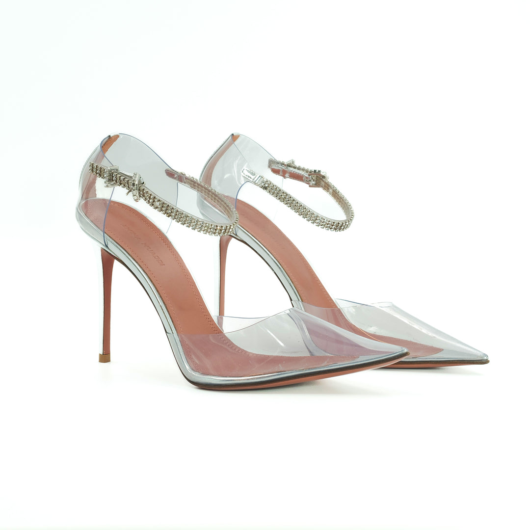 Amina Muaddi Silver PVC and Patent Leather Ursina Pumps Sandals