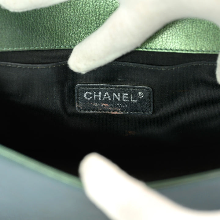 CHANEL IRIDESCENT GOATSKIN QUILTED MEDIUM GREEN BOY BAG