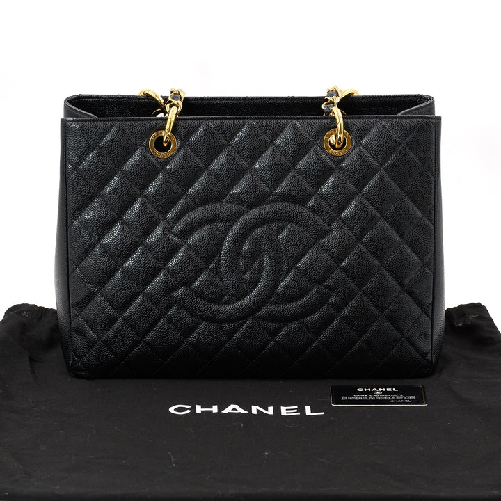 Chanel Black Quilted Caviar Leather Grand GST Shopper Tote Bag