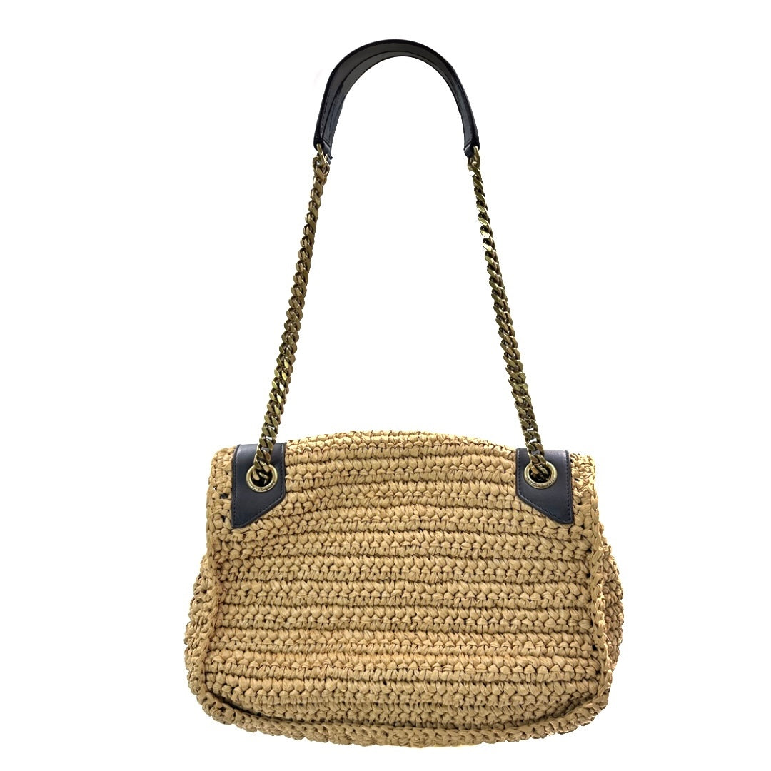 Saint Laurent Niki medium leather-trimmed raffia shoulder bag