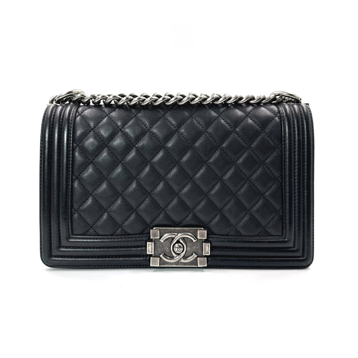 Chanel Black Leather Chain shoulder Boy Bag