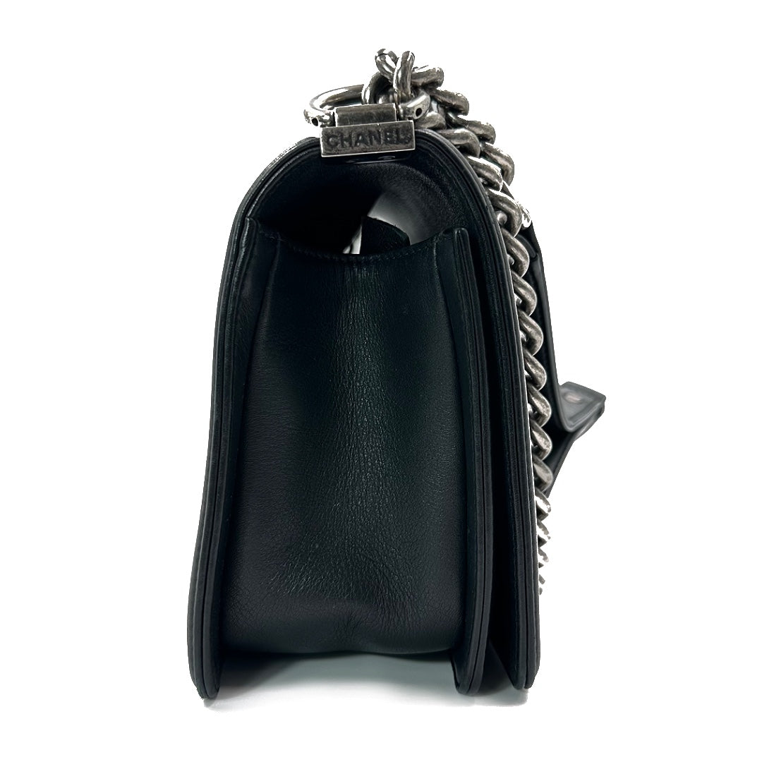 Chanel Black Leather Chain shoulder Boy Bag