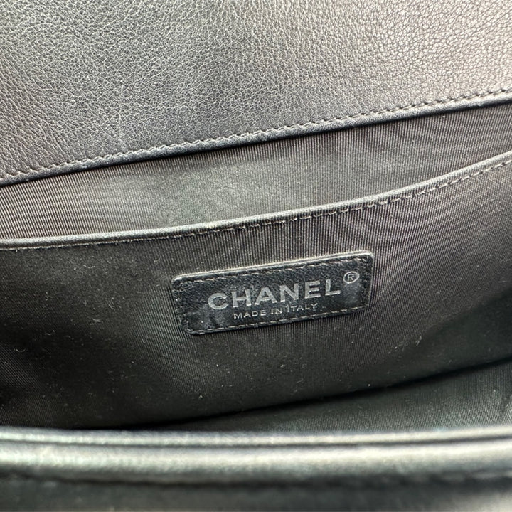 Chanel Black Leather Chain shoulder Boy Bag