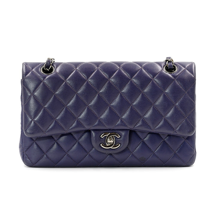 Chanel Dark Purple Lambskin Matelasse Double Flap Shoulder Bag