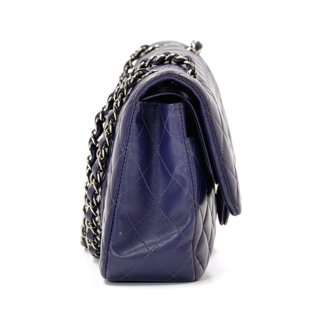 Chanel Dark Purple Lambskin Matelasse Double Flap Shoulder Bag