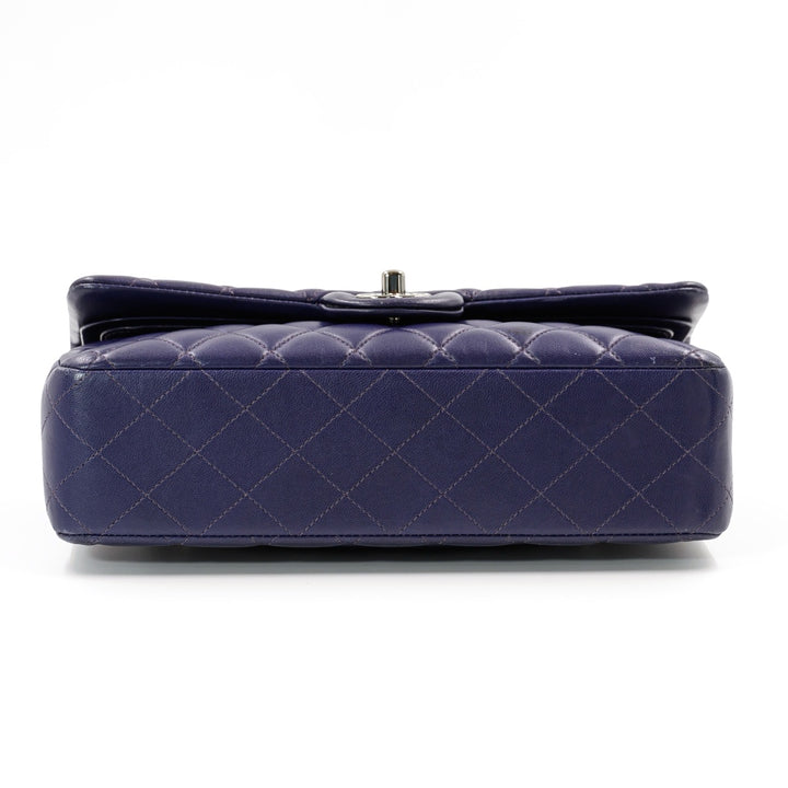 Chanel Dark Purple Lambskin Matelasse Double Flap Shoulder Bag