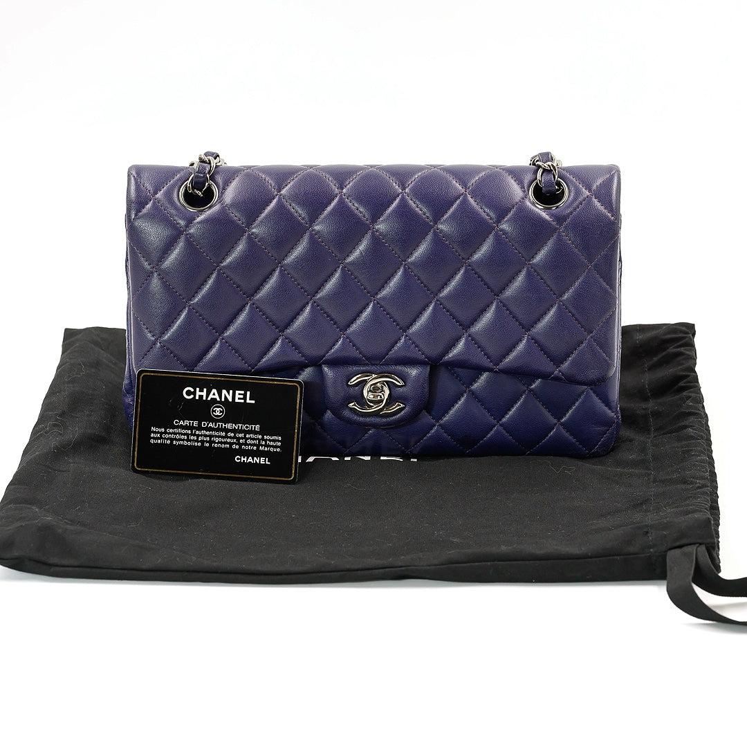 Chanel Dark Purple Lambskin Matelasse Double Flap Shoulder Bag