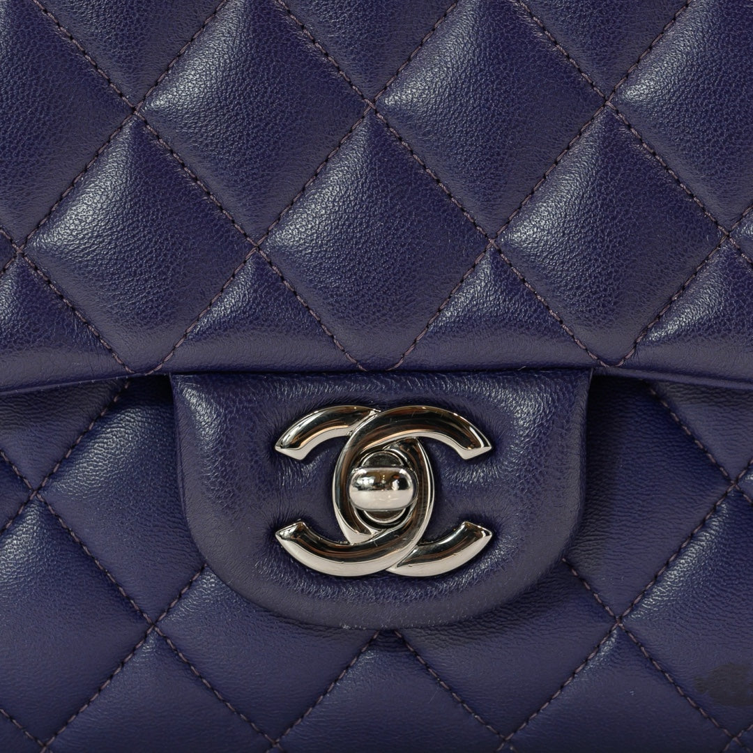 Chanel Dark Purple Lambskin Matelasse Double Flap Shoulder Bag