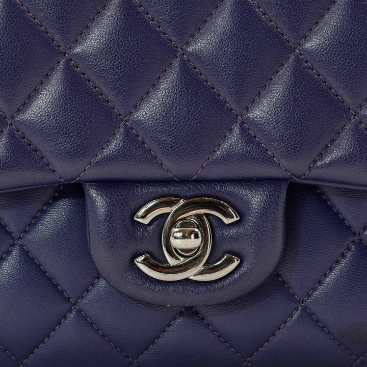 Chanel Dark Purple Lambskin Matelasse Double Flap Medium Shoulder Bag