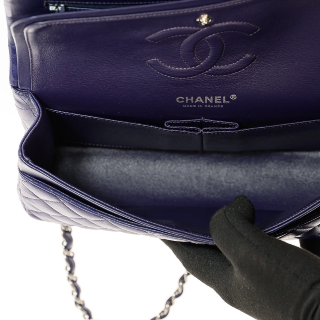 Chanel Dark Purple Lambskin Matelasse Double Flap Medium Shoulder Bag