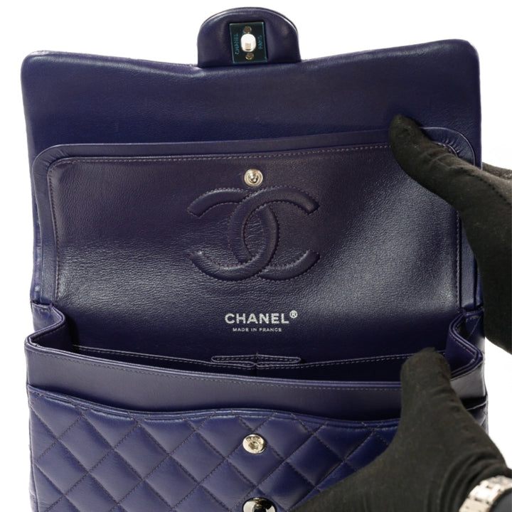 Chanel Dark Purple Lambskin Matelasse Double Flap Shoulder Bag