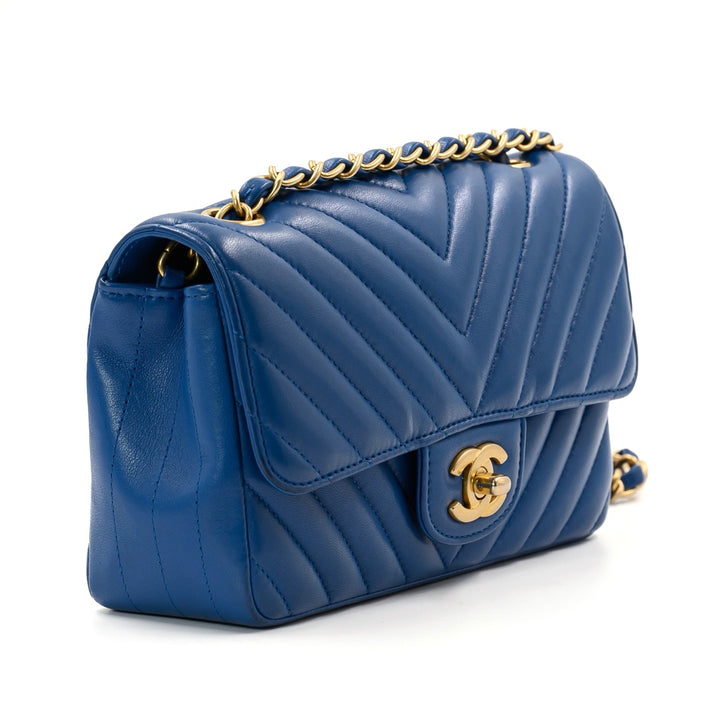 Chanel Blue Rectangular Classic Chevron Lambskin Mini Single Flap Bag