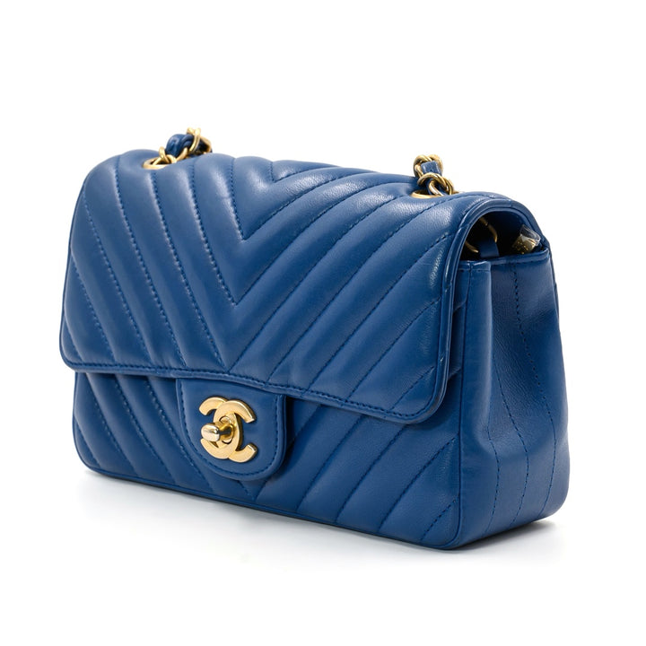 Chanel Blue Rectangular Classic Chevron Lambskin Mini Single Flap Bag