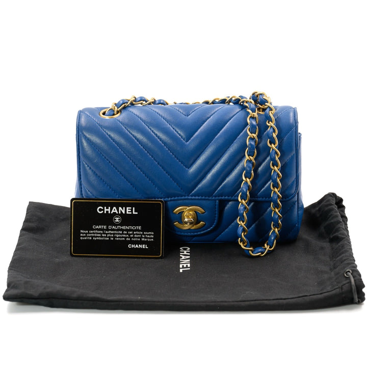 Chanel Blue Rectangular Classic Chevron Lambskin Mini Single Flap Bag