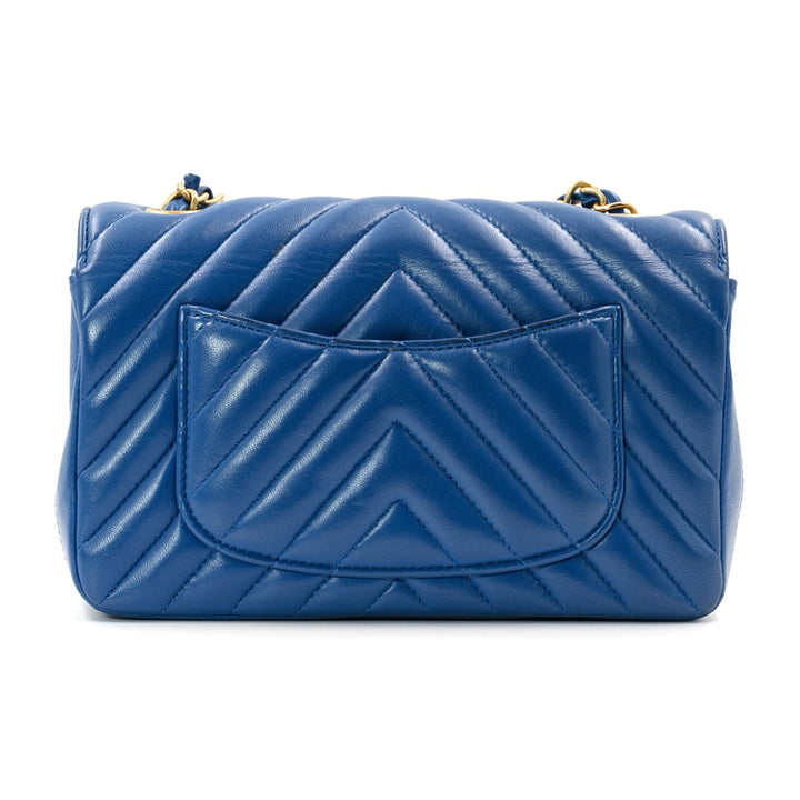 Chanel Blue Rectangular Classic Chevron Lambskin Mini Single Flap Bag