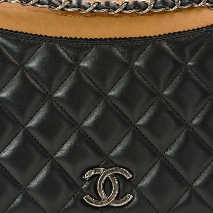 Chanel Black and Beige Quilted Leather and Grosgrain Small Ballerine Flap Bag