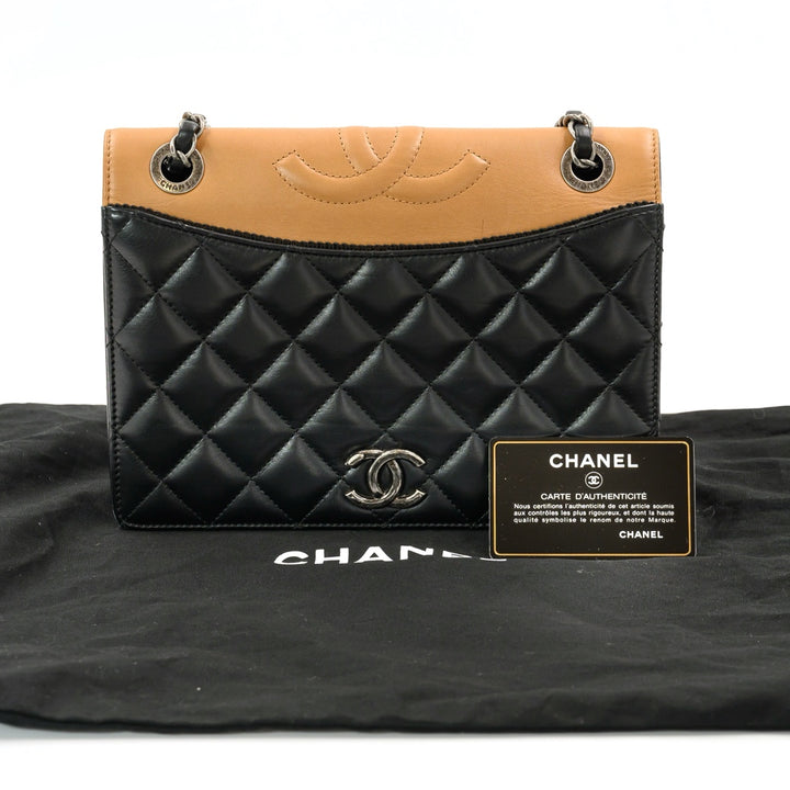 Chanel Black and Beige Quilted Leather and Grosgrain Small Ballerine Flap Bag