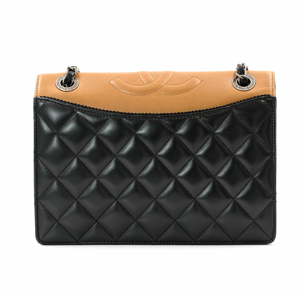 Chanel Black and Beige Quilted Leather and Grosgrain Small Ballerine Flap Bag