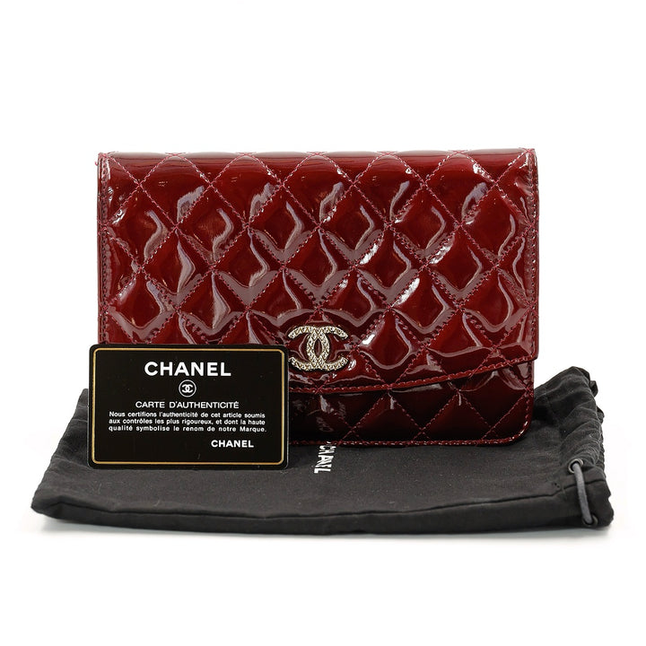 Chanel Red Quilted Patent Leather Brilliant WOC Clutch Bag