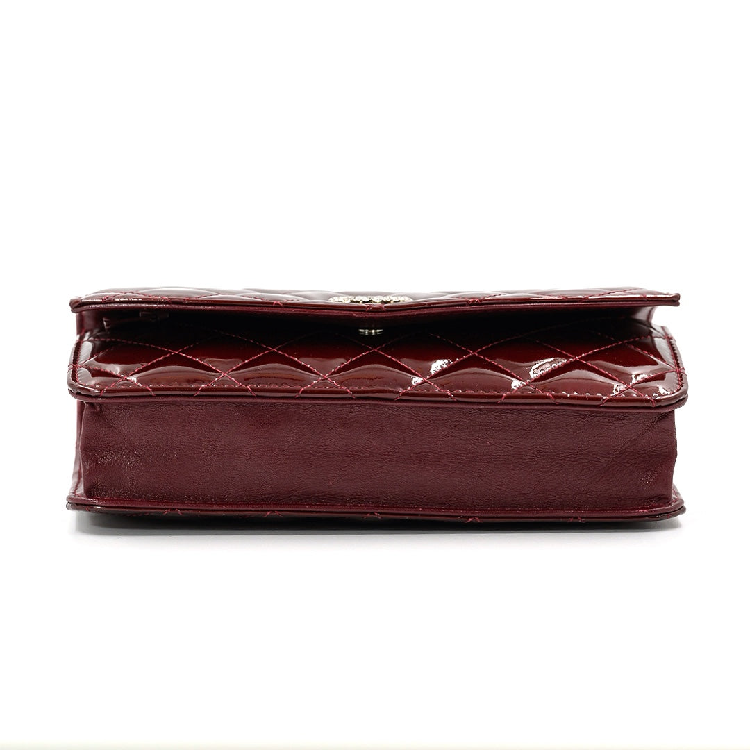 Chanel Red Quilted Patent Leather Brilliant WOC Clutch Bag