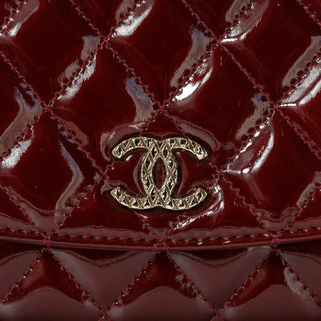 Chanel Red Quilted Patent Leather Brilliant WOC Clutch Bag