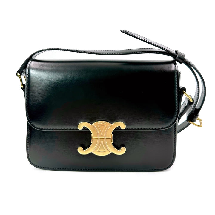 Céline Black Teen Triomphe Bag In Shiny calfskin