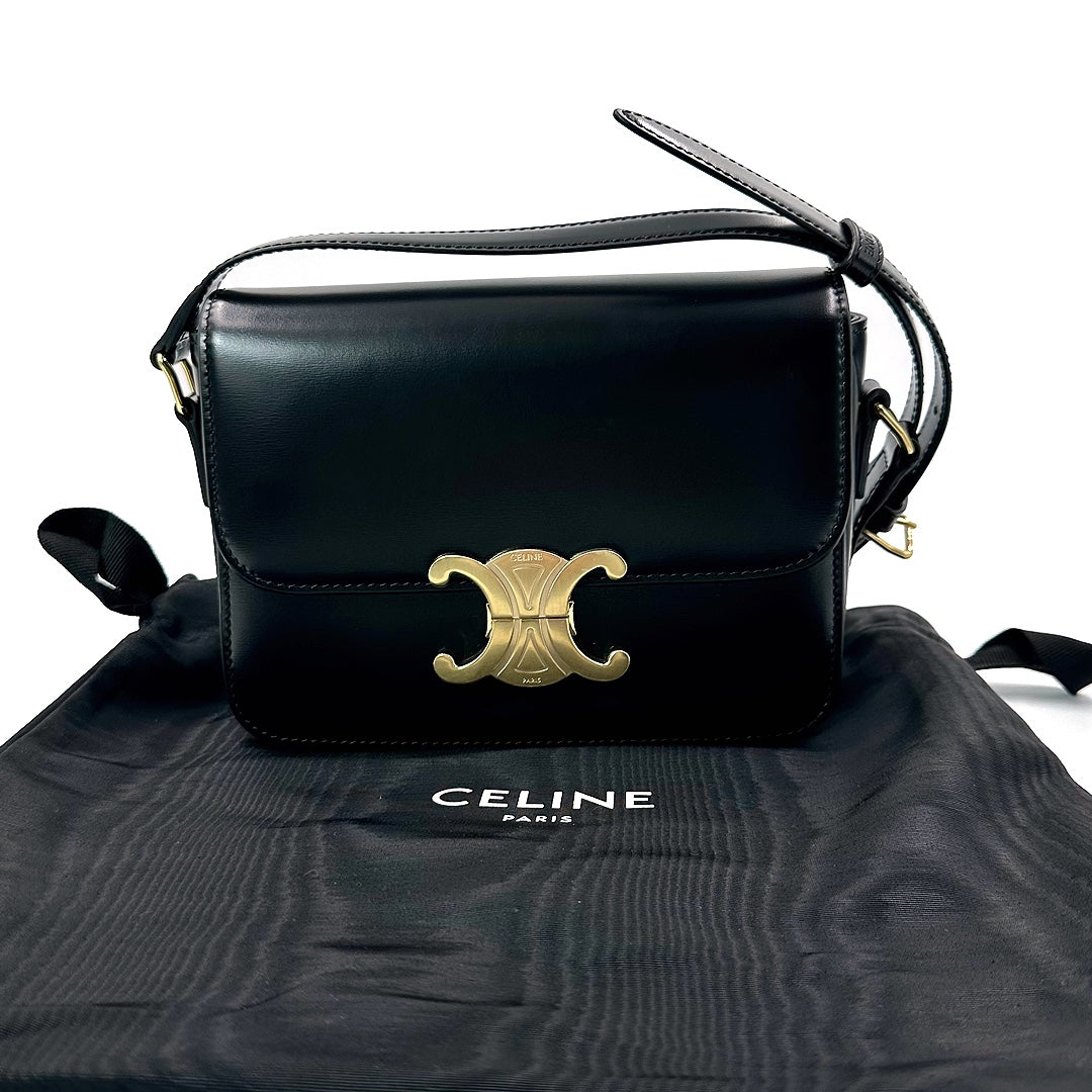 Céline Black Teen Triomphe Bag In Shiny calfskin