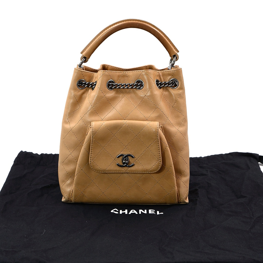 Chanel Calfskin Stitched Urban Luxury Drawstring Backpack Bag