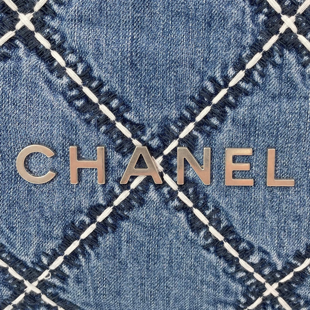 Chanel 22 Small Handbag in Blue Denim