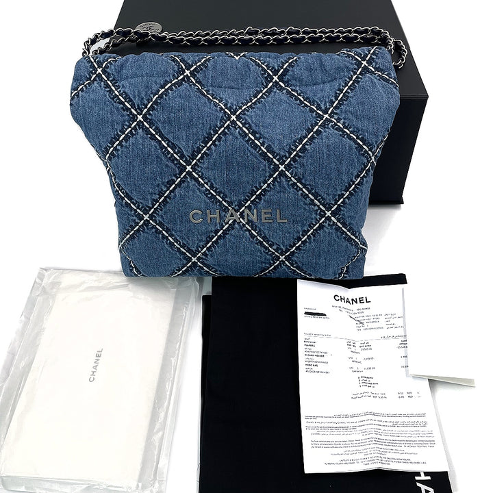 Chanel 22 Small Handbag in Blue Denim