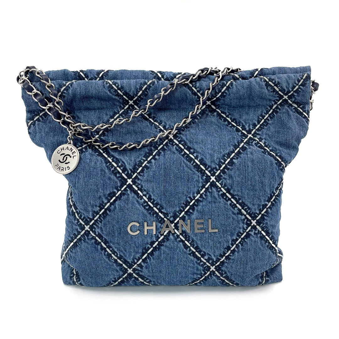 Chanel 22 Small Handbag in Blue Denim