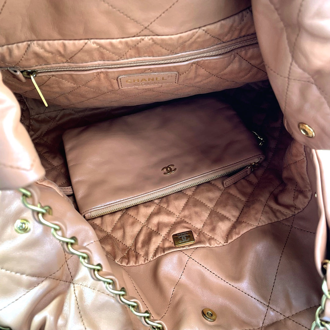 Chanel 22 Medium Handbag in Tan Color with Gold Hardware