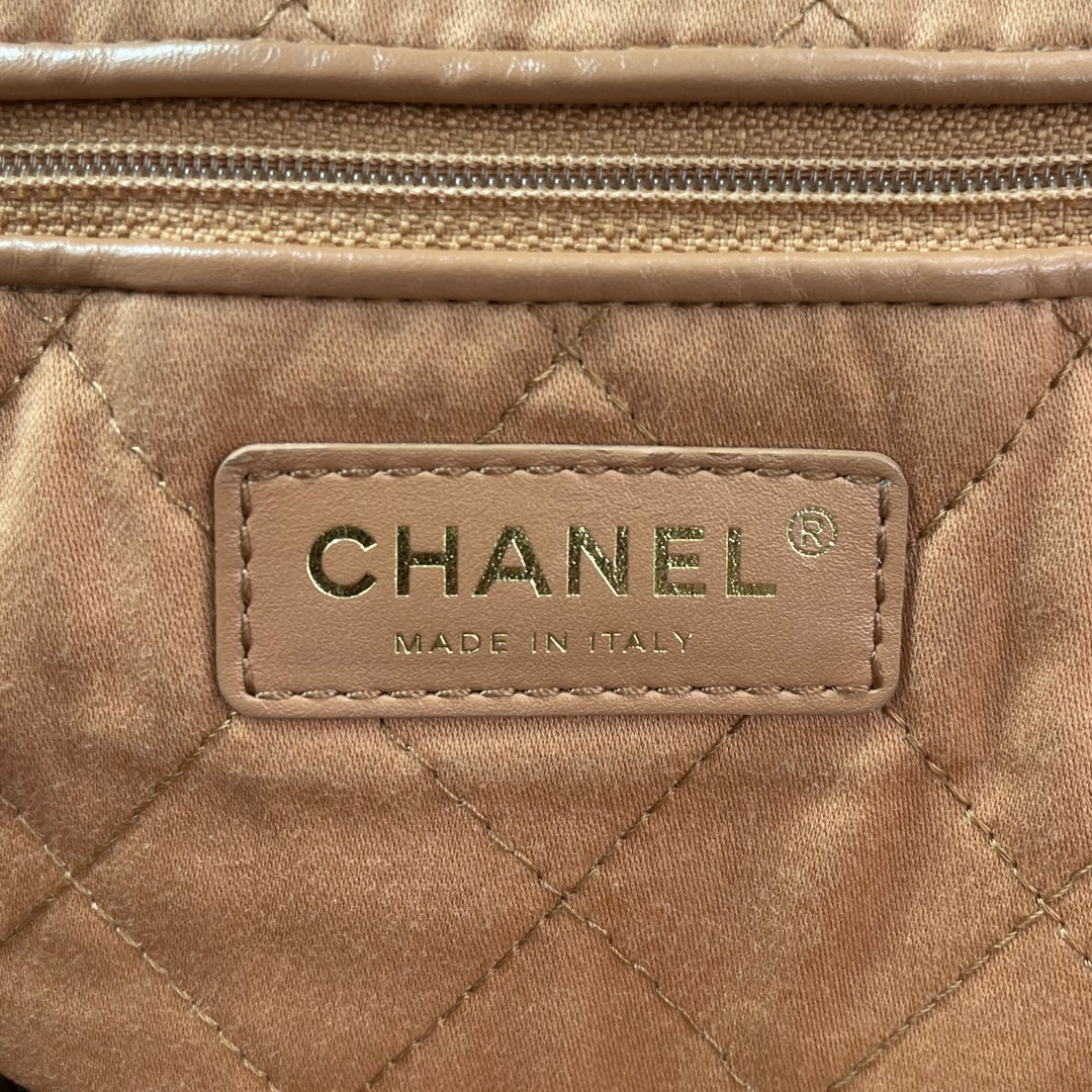 Chanel 22 Medium Handbag in Tan Color with Gold Hardware