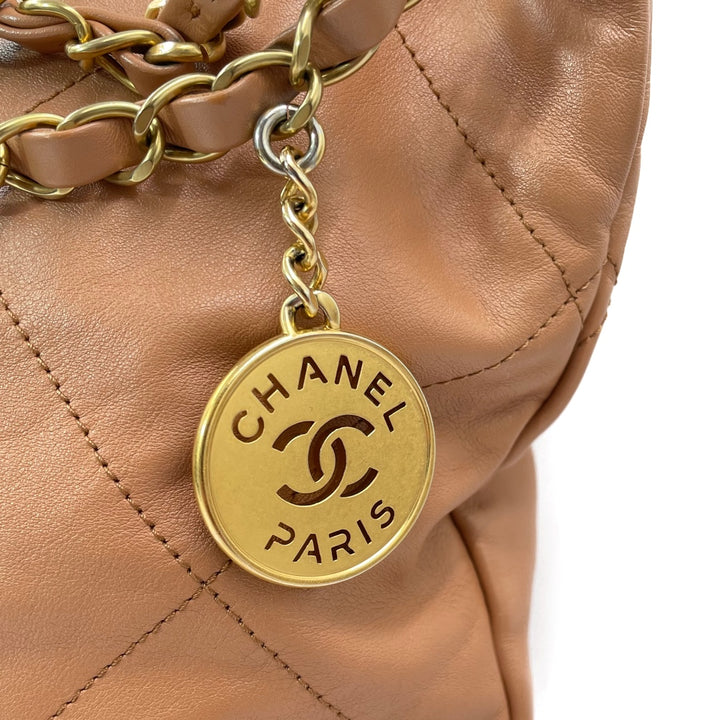 Chanel 22 Medium Handbag in Tan Color with Gold Hardware